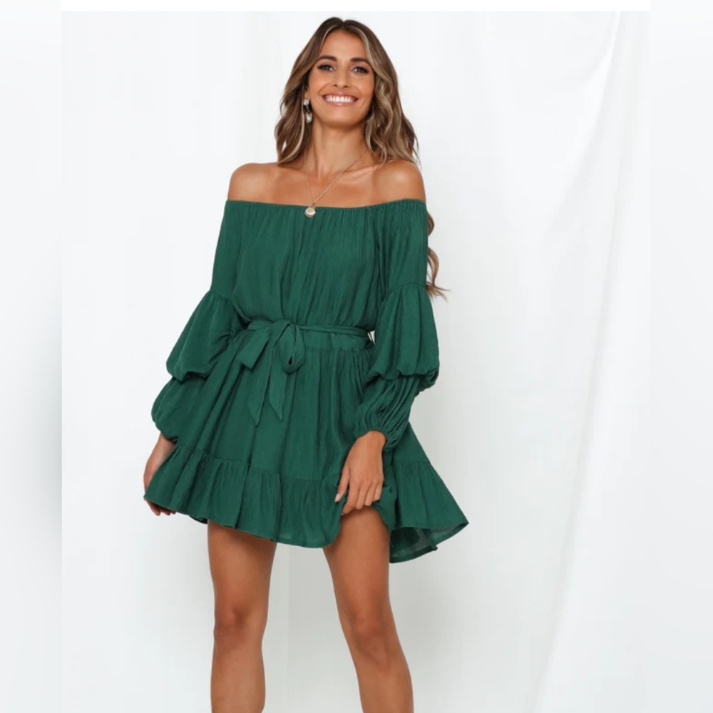 NWT, Dress Mini, Forest Green, Lined, No zipper, slip on style, comes w/Belt